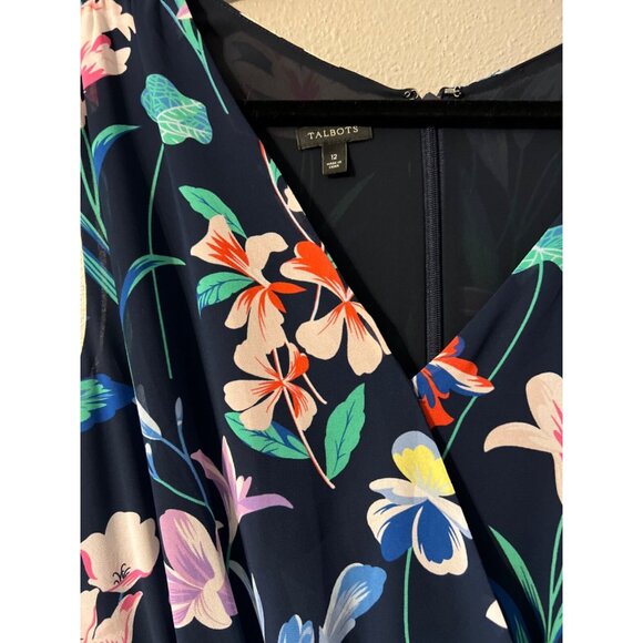 Talbots  Dress Blue Green 12 Multi A Line Washable Career Church Summer Washable - Picture 4 of 8